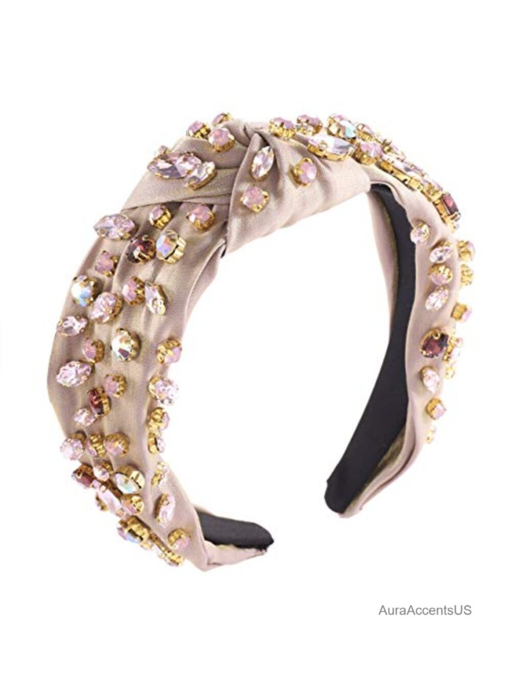 Velvet Rhinestone Cross Knotted Turban Headband Wide Hair Band for Women